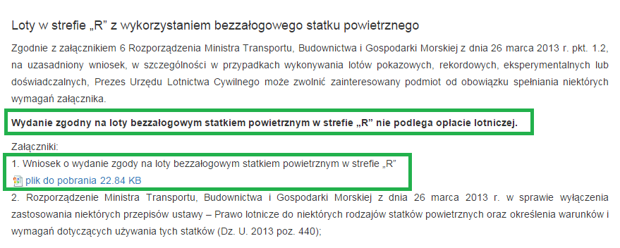 Pozwolenie na loty w R nad miastami powyżej 25. tyś. mieszkańców