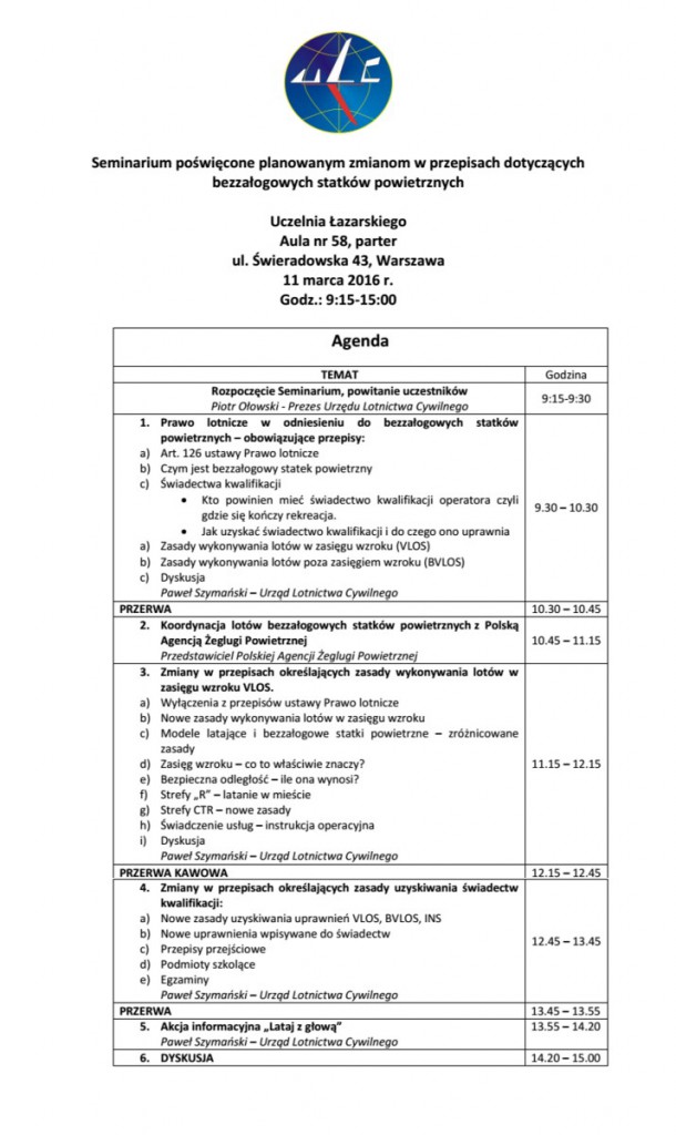 Agenda Seminarium ULC 11.03.2016