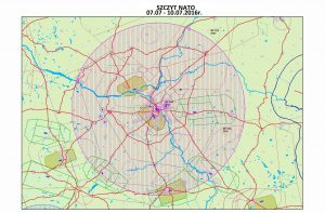 Szczyt NATO 2016 w Polsce - poglądowa mapa zakazu lotów m.in. dronów