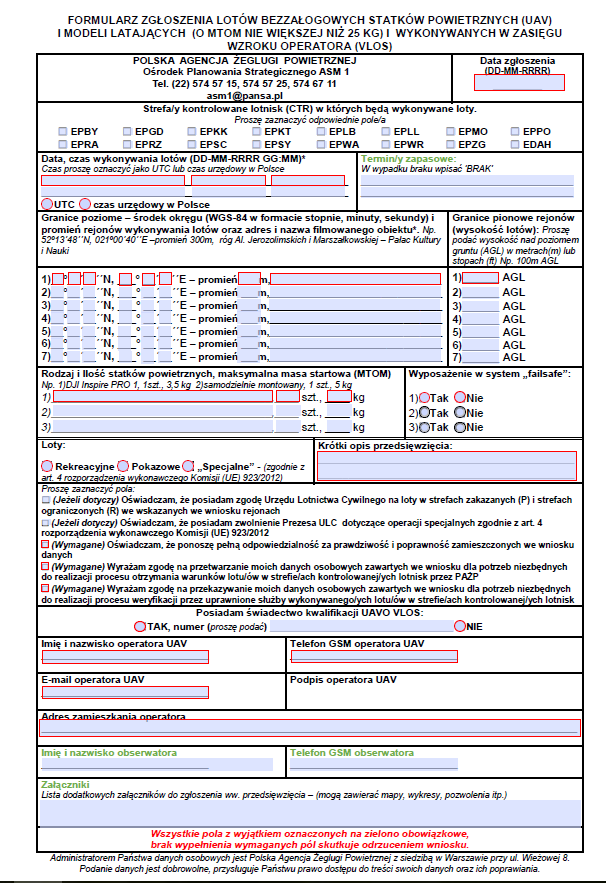 Nowy formularz do PAŻP na loty dronów w CTR - 12.08.2016