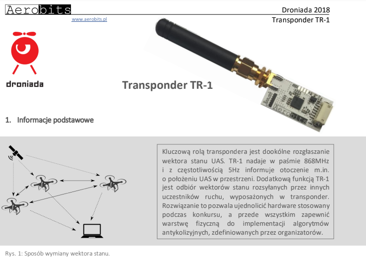Założenia użycia tranponderów TR-1 firmy Aerobits na Droniadzie 2018