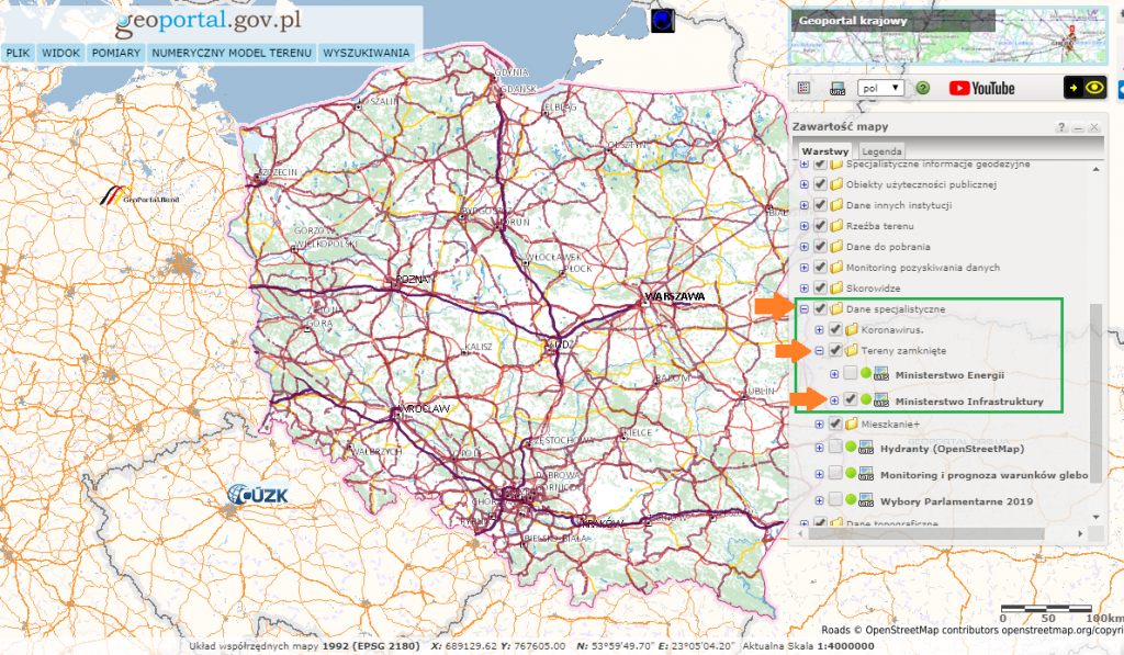 Geoportal - tereny zamknięte: linie kolejowe