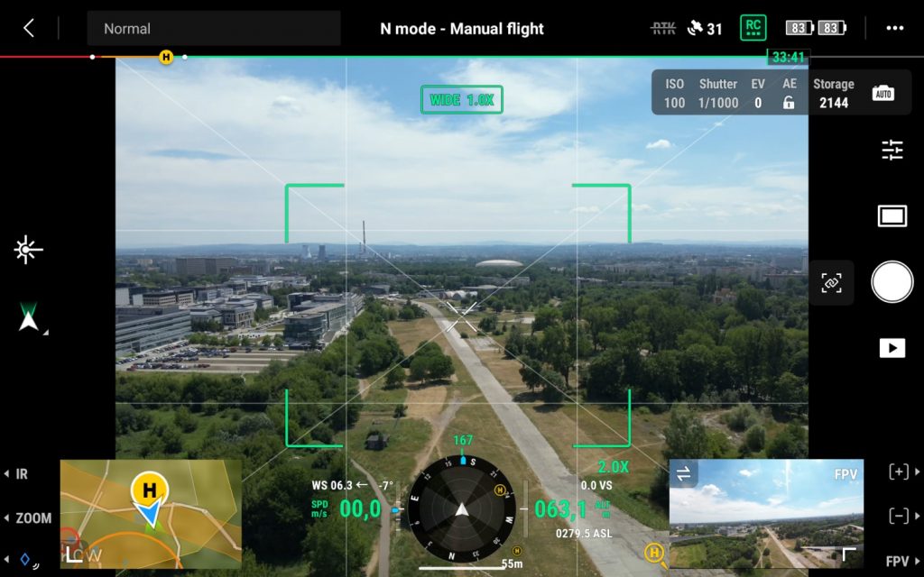 DJI M30T - screenshot aplikacji DJI Pilot podczas lotu