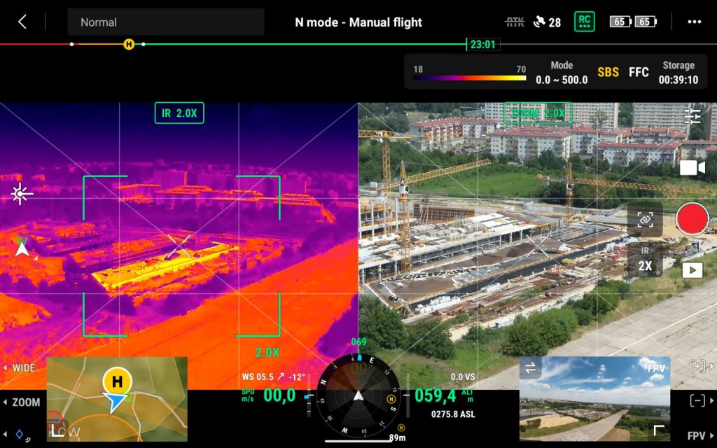 DJI M30T - screenshot aplikacji DJI Pilot podczas lotu