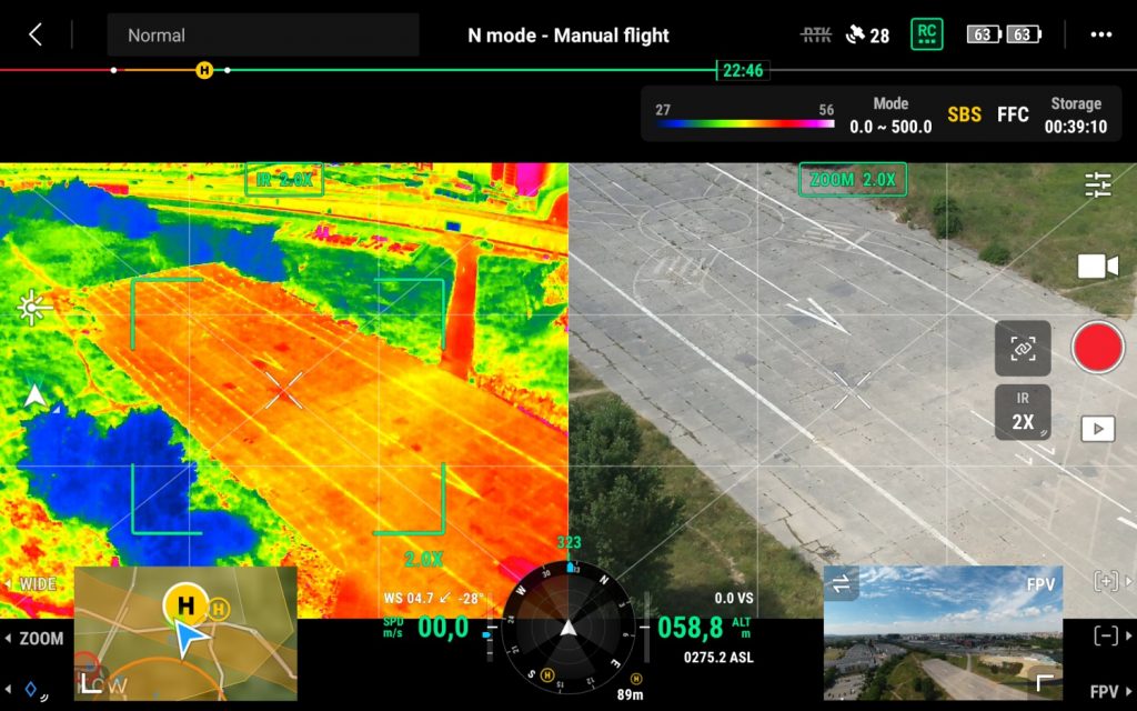 DJI M30T - screenshot aplikacji DJI Pilot podczas lotu