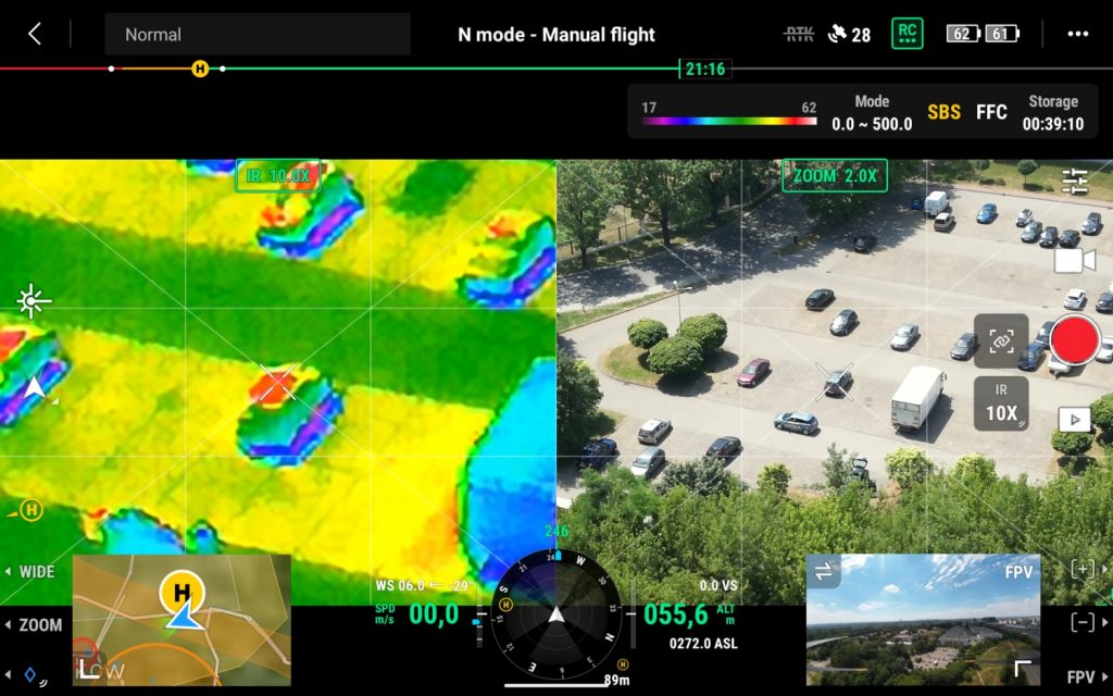 DJI M30T - screenshot aplikacji DJI Pilot podczas lotu