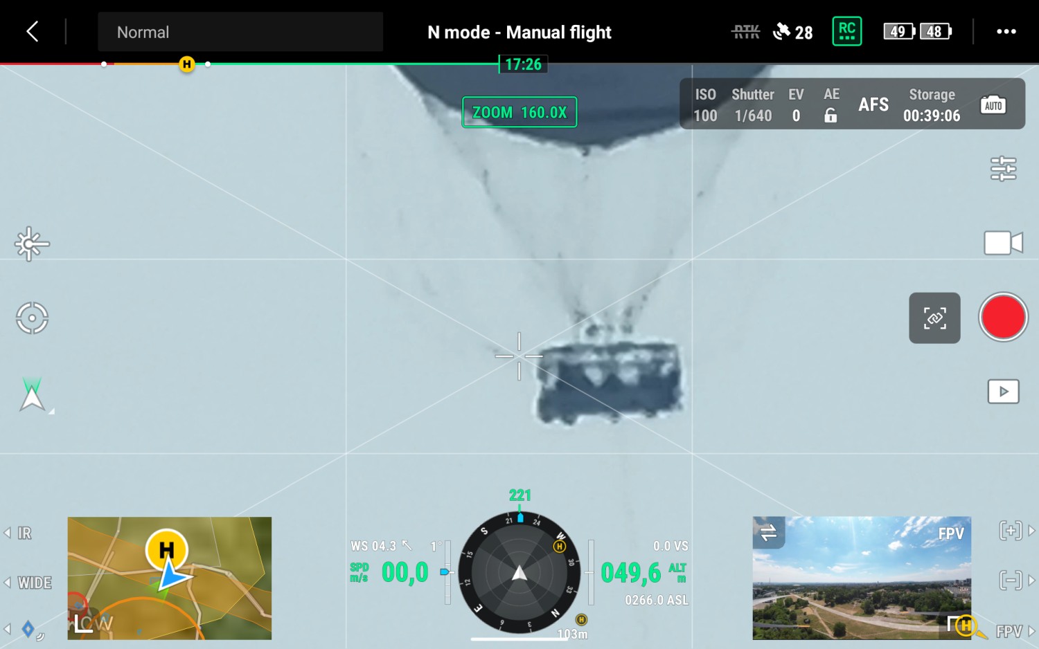 DJI M30T - screenshot aplikacji DJI Pilot podczas lotu