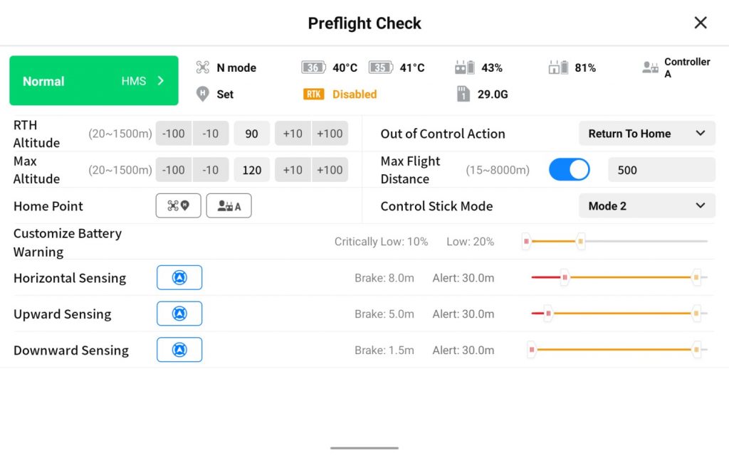 DJI M30T - screenshot aplikacji DJI Pilot podczas lotu