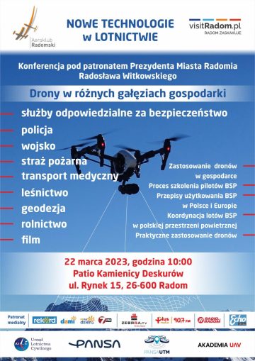 Konferencja "Nowe technologie w lotnictwie" - Aeroklub Radomski - 22.03.2023 r.