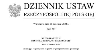 ROZPORZĄDZENIE MINISTRA ROZWOJU I TECHNOLOGII z dnia 19 kwietnia 2023 r. zmieniające rozporządzenie w sprawie krajowego zezwolenia generalnego