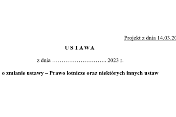 Nowelizacja ustawy Prawo Lotnicze - Projekt z dnia 14.03.2023