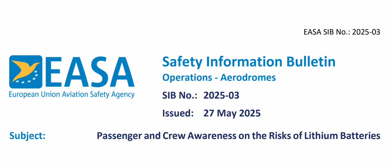 Biuletyn Informacji o Bezpieczeństwie EASA - SIB 2025-03 - baterie litowo-jonowe
