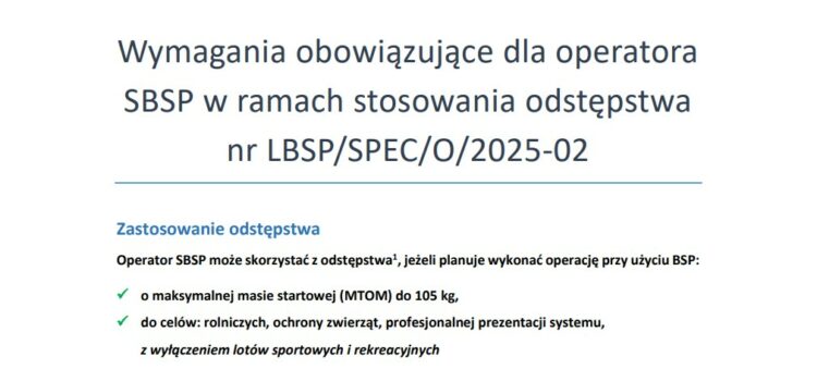 Odstępstwo nr LBSP/SPEC/O/2025-02 dla dronów rolniczych i lotów demonstracyjnych BSP < 105 kg