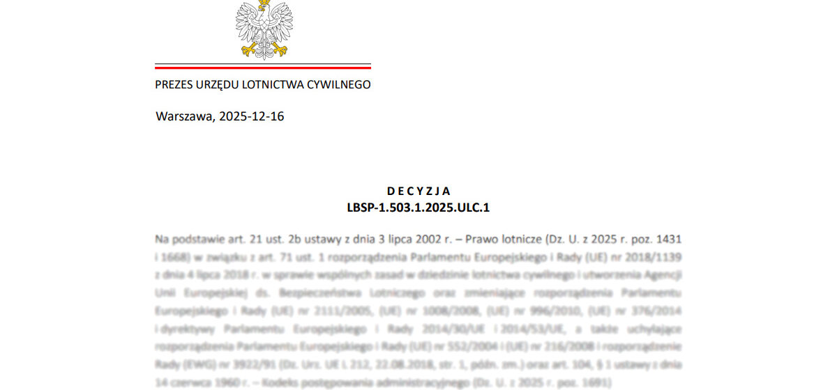 Zwolnienie dla lotów agro, demonstracji systemu, ochrony zwierząt - 7.01.2026 - 8.08.2026
