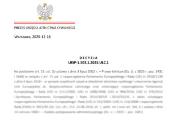 Zwolnienie dla lotów agro, demonstracji systemu, ochrony zwierząt - 7.01.2026 - 8.08.2026