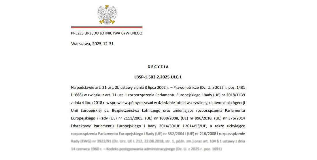 Zwolnienie z Kontrolowanego Obszaru Naziemnego dla wszystkich operatorów w STS-01/02