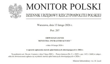Obwieszczenie Ministra Infrastruktury z dnia 10 lutego 2026 r. w sprawie ogłoszenia stawek opłat lotniczych obowiązujących w 2026 r.